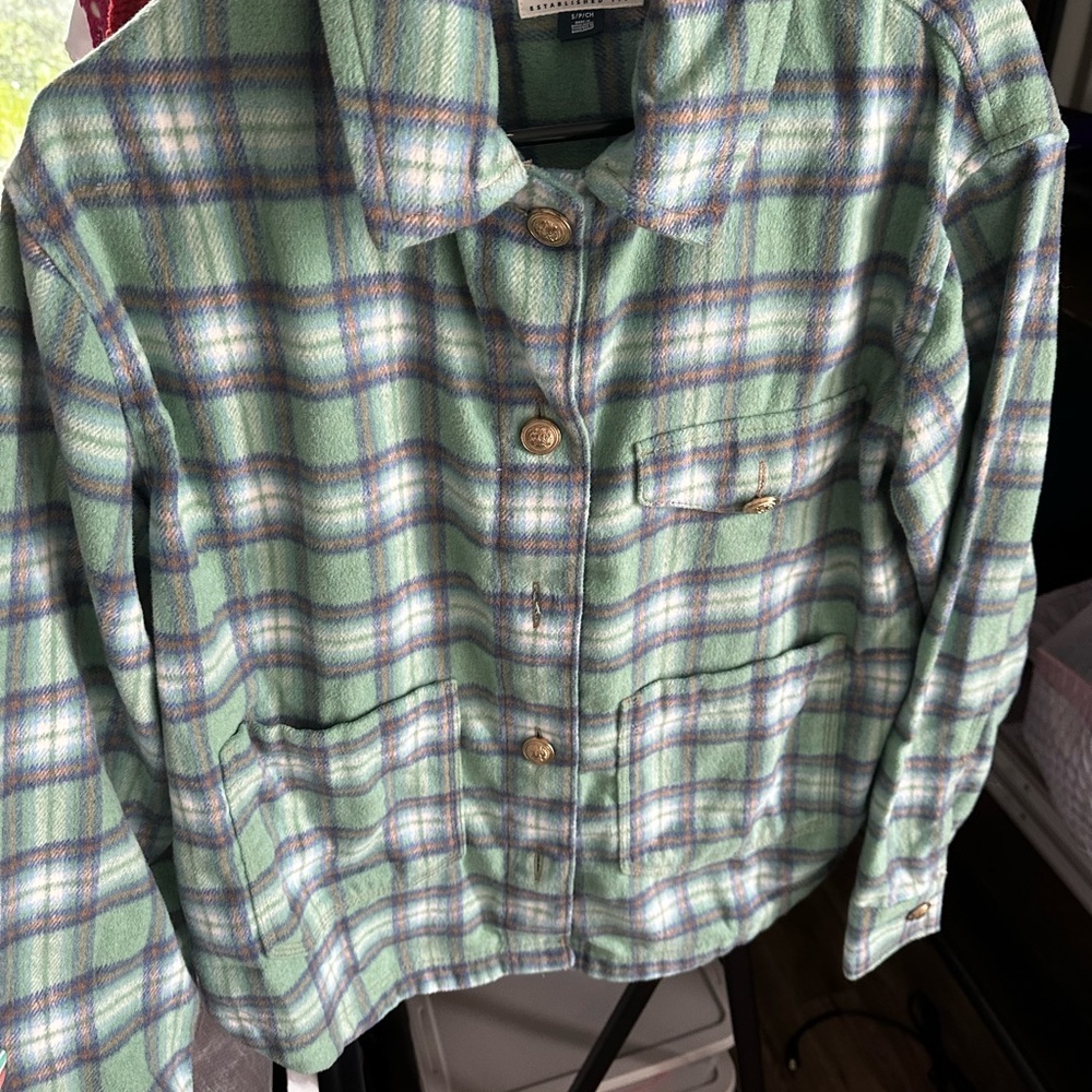 American Eagle Outfitters Blue and Green Plaid Shirt